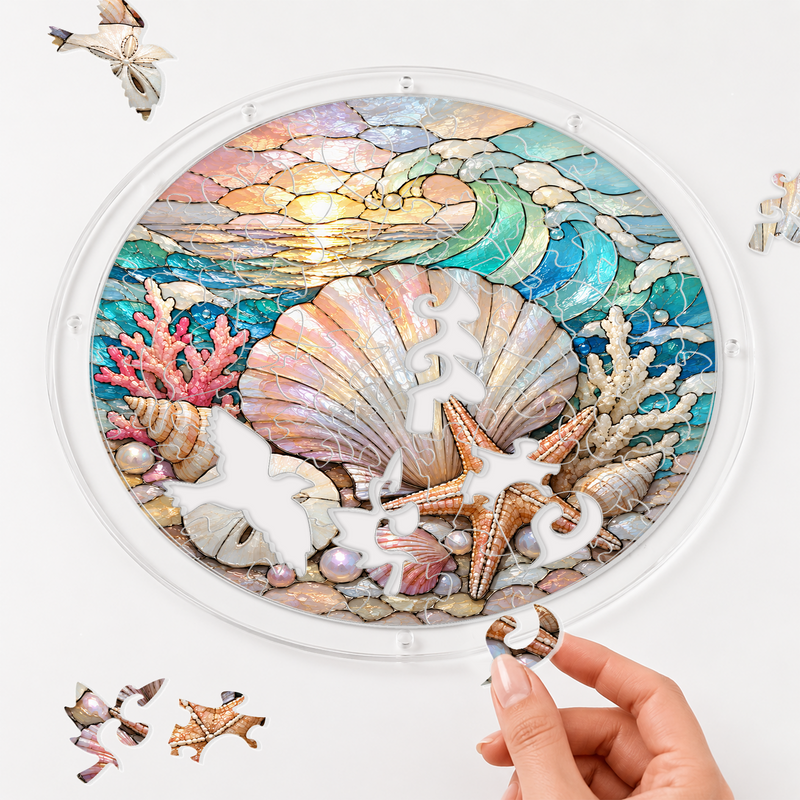 Seashell Acrylic Puzzle Suncatcher, Coastal Window Hanging Decor, Gift for Beach Lovers