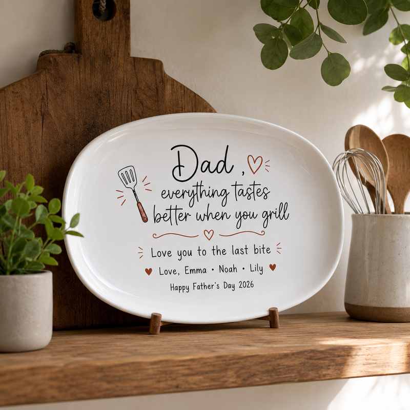 Personalized Dad Grill Plate – Father’s Day BBQ Serving Platter Gift from Kids