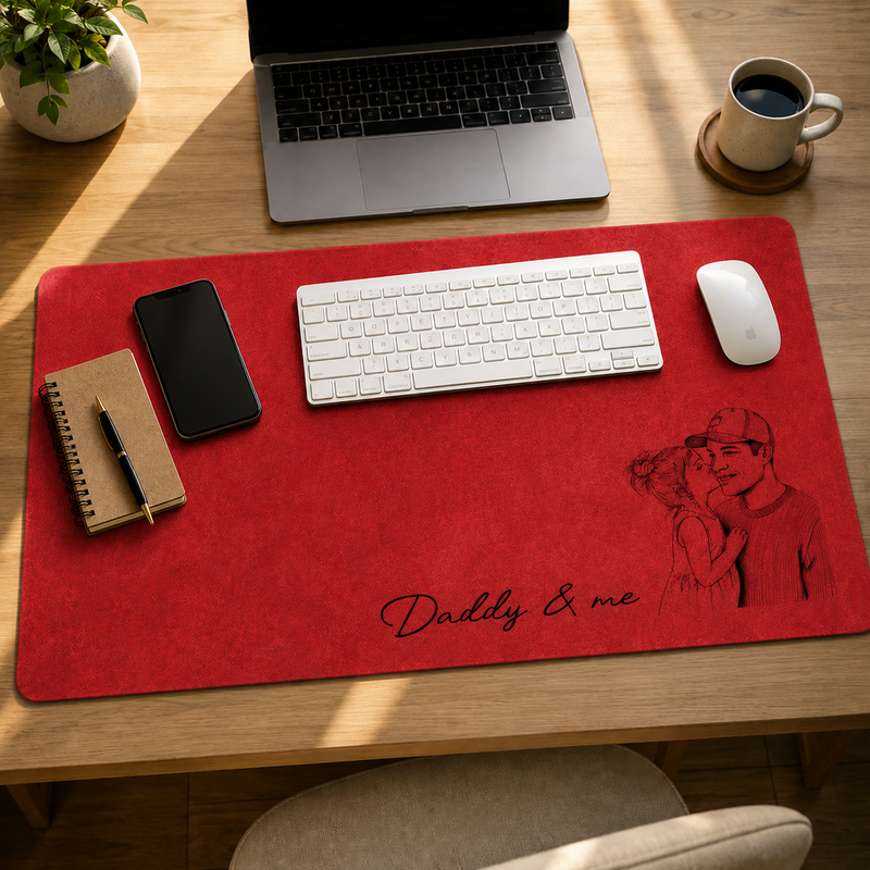Custom Daddy & Me Photo Desk Mat, Personalized Father’s Day Gift for Dad, Husband