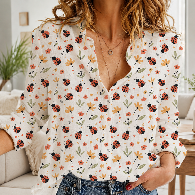 Vintage Ladybug Garden Blouse Shirt | Gift For Nature Lovers