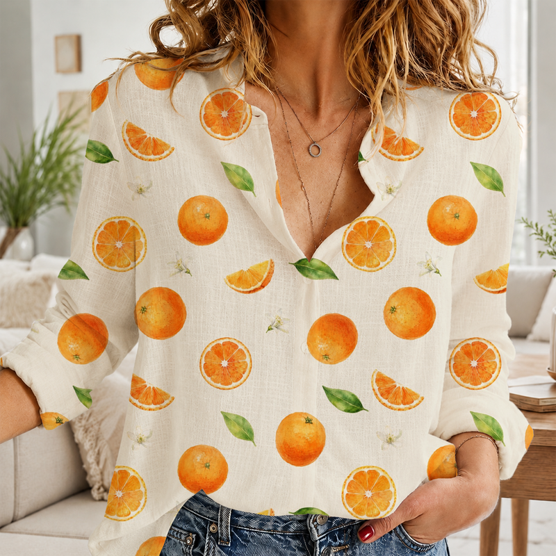 Orange Fruit Women Blouse Shirt | Gift For Fruit Lovers