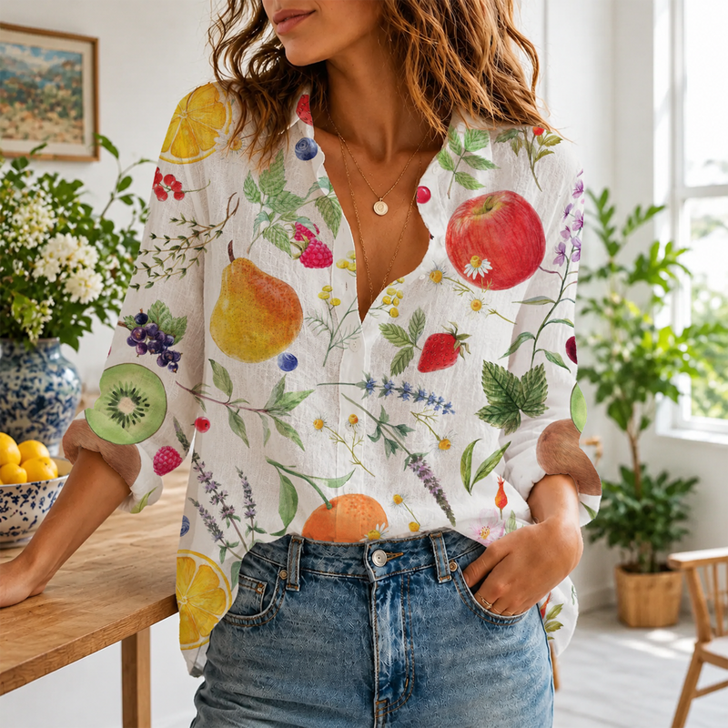 Vintage Botanical Fruit Blouse Shirt | Gift For Fruit Lovers