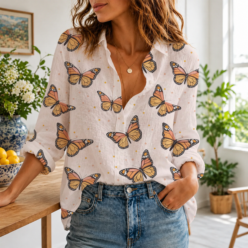 Boho Butterfly Nature Summer Blouse Shirt | Gift For Butterfly Lovers