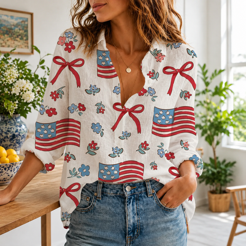Coquette Bow 4th Of July Blouse Shirt | Gift For Women