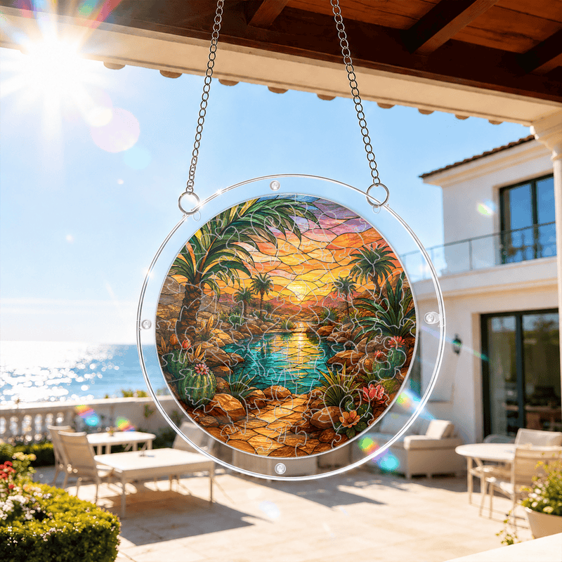 Desert Oasis Acrylic Puzzle Suncatcher, Window Hanging Decor, Gift for Nature Lovers