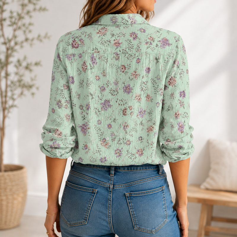 Sage Green Floral Women Blouse Shirt | Gift For Floral Lovers
