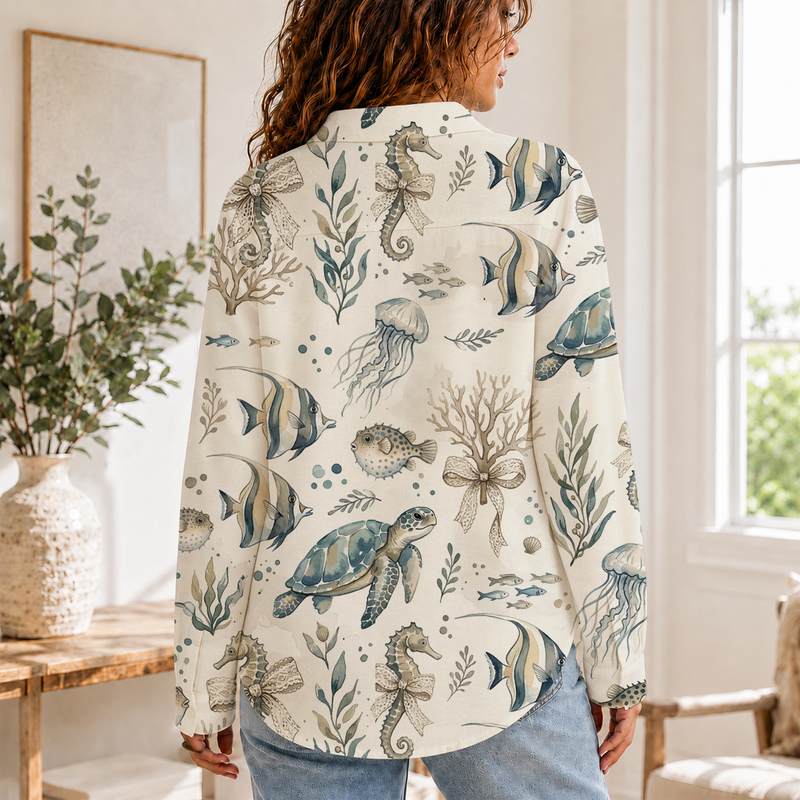 Ocean Sea Turtle Women Blouse Shirt | Gift For Beach Lovers