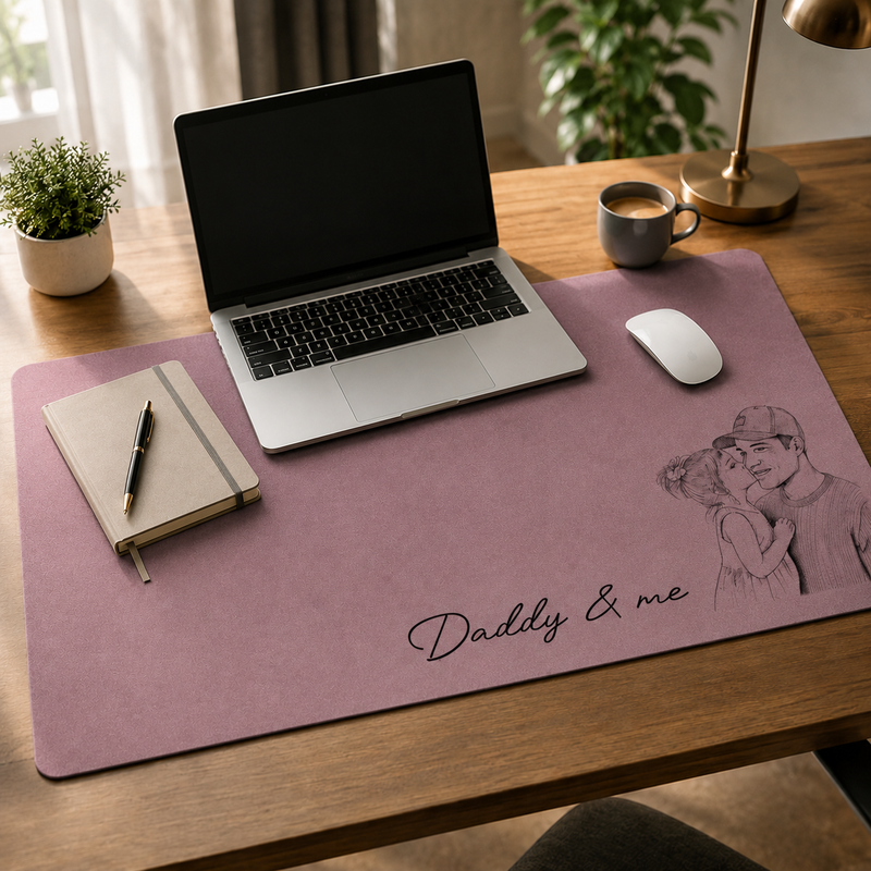 Custom Daddy & Me Photo Desk Mat, Personalized Father’s Day Gift for Dad, Husband