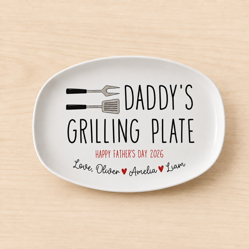 Personalized Dad Grill Plate - Custom Father's Day BBQ Platter Gift