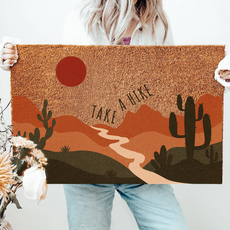 Take A Hike Desert Doormat | Boho Cactus Outdoor Rug For Hikers