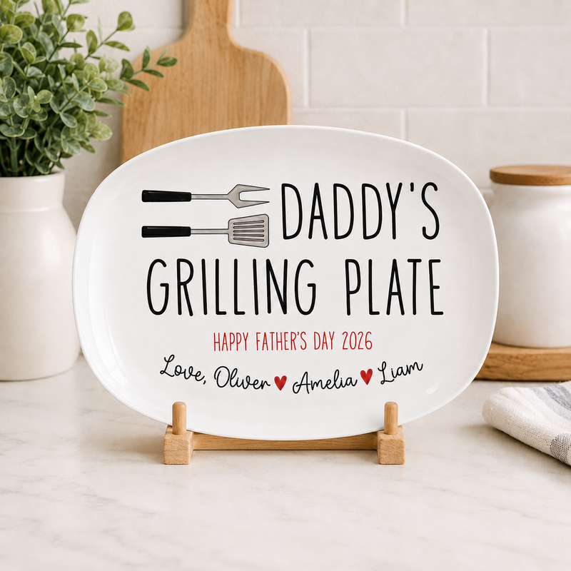 Personalized Dad Grill Plate - Custom Father's Day BBQ Platter Gift