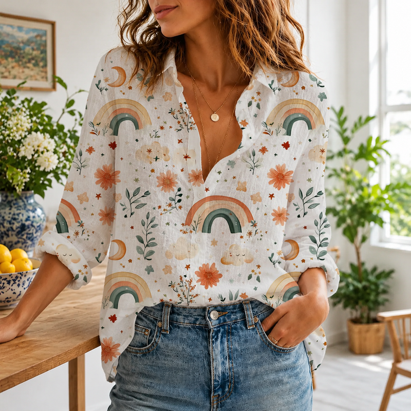 Boho Rainbow Summer Blouse | Gift For Rainbow Lovers