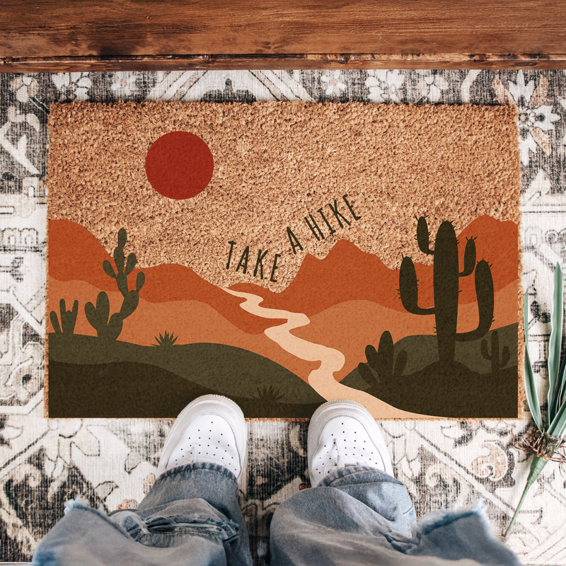 Take A Hike Desert Doormat | Boho Cactus Outdoor Rug For Hikers