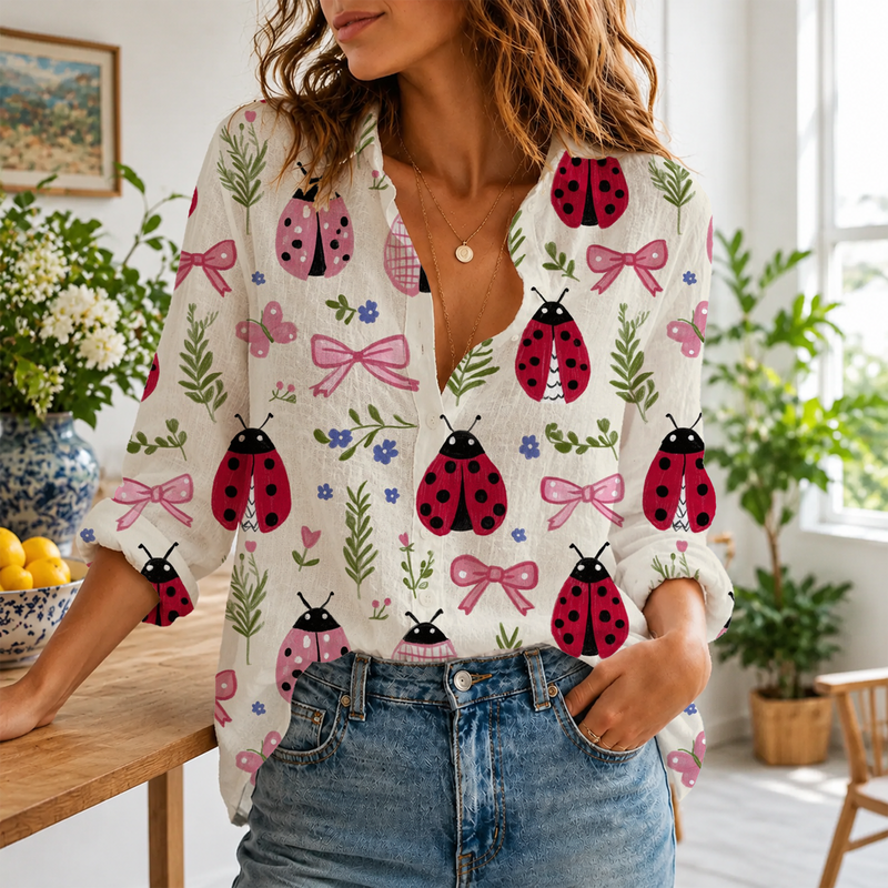 Ladybug Bow Women Blouse Shirt | Gift For Nature Lovers