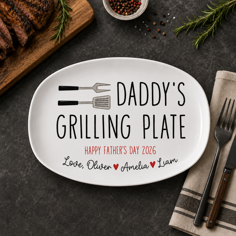 Personalized Dad Grill Plate - Custom Father's Day BBQ Platter Gift