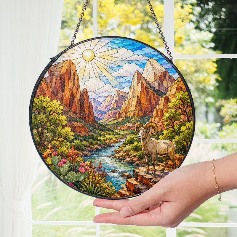 Zion National Park Stained Glass Suncatcher, Window Hanging Decor, Gift for Nature Lovers