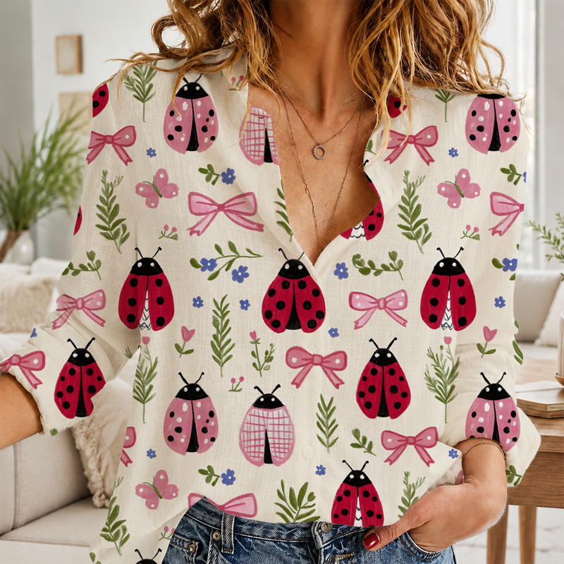 Ladybug Bow Women Blouse Shirt | Gift For Nature Lovers