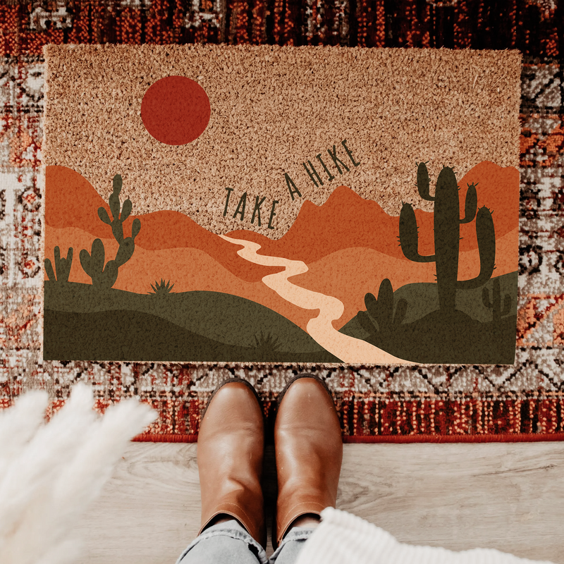 Take A Hike Desert Doormat | Boho Cactus Outdoor Rug For Hikers