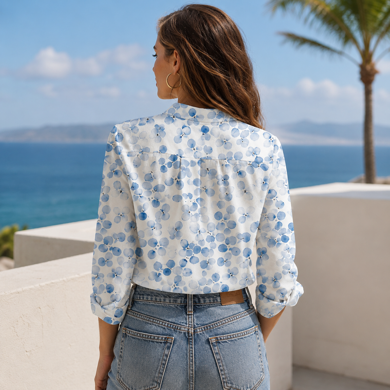 Blue Hydrangea Women Blouse Shirt | Gift For Flower Lovers