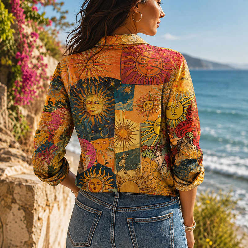 Tarot Sun Boho Women Blouse Shirt | Gift For Mystical Soul