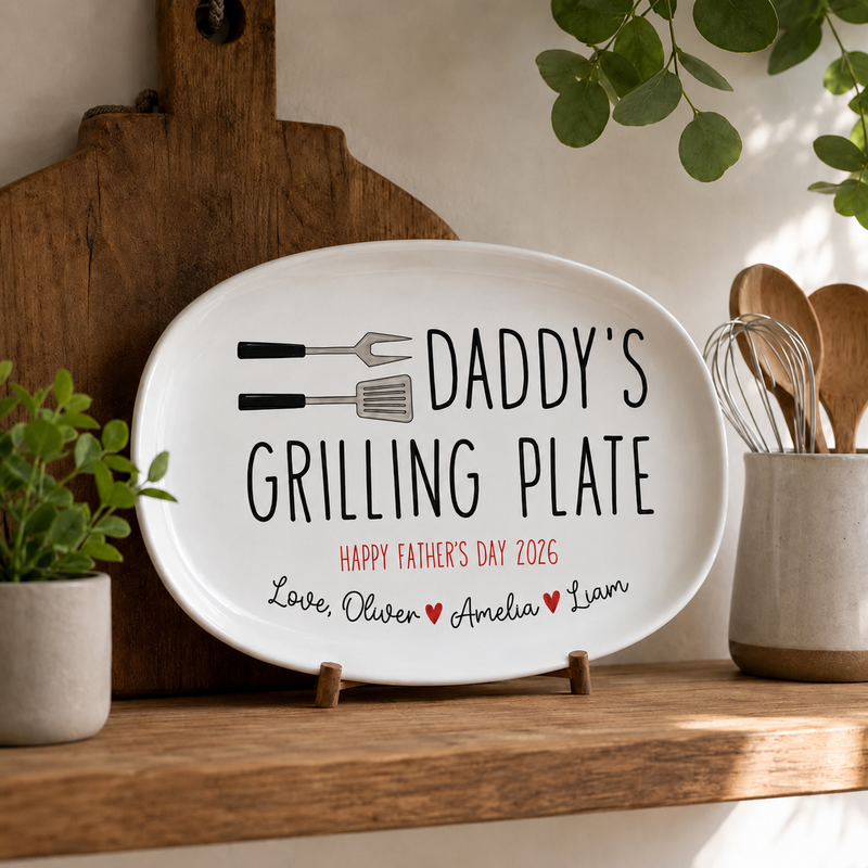 Personalized Dad Grill Plate - Custom Father's Day BBQ Platter Gift