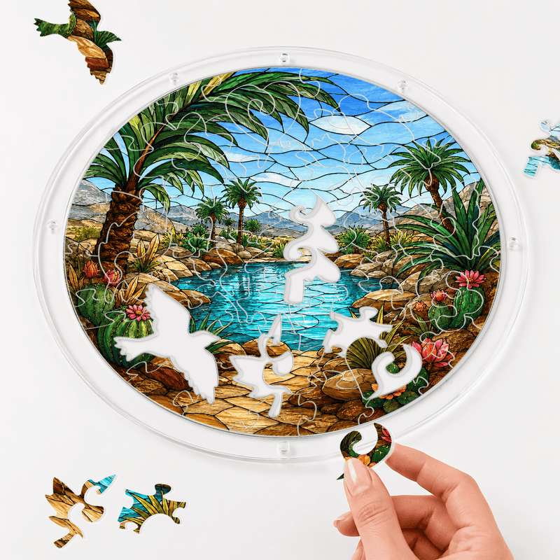 Desert Oasis Acrylic Puzzle Suncatcher, Window Hanging Decor, Gift for Nature Lovers