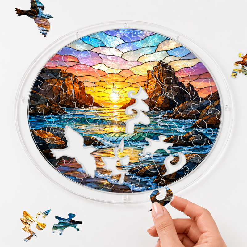 Coastal Sunset Acrylic Puzzle Suncatcher, Ocean Window Hanging Decor, Gift for Nature Lovers