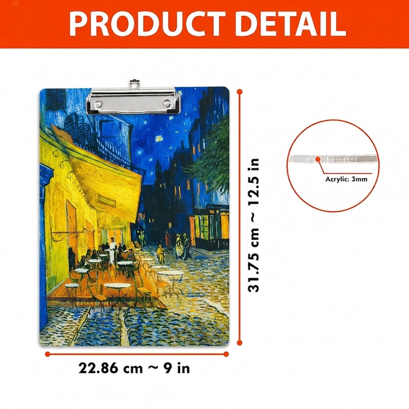 Acrylic Paper Clipboard Van Gogh for Teachers | Durable Clear Clipboard for Office & School Supplies