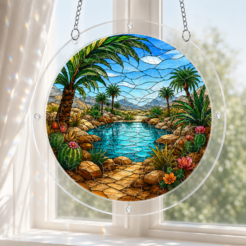 Desert Oasis Acrylic Puzzle Suncatcher, Window Hanging Decor, Gift for Nature Lovers
