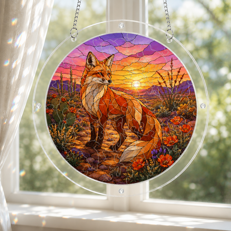 Desert Fox Acrylic Puzzle Suncatcher, Window Hanging Decor, Gift for Wildlife Lovers