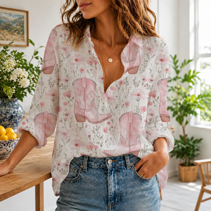 Cowboy Boots Floral Women Blouse Shirt | Gift For Country Lovers
