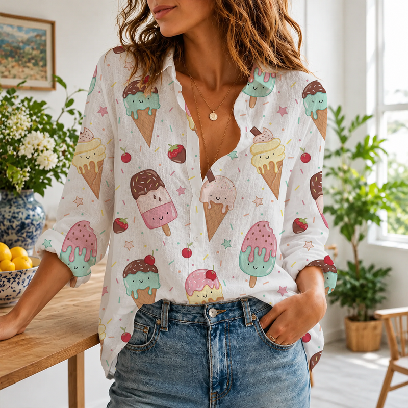 Ice Cream Women Blouse Shirt | Gift For Sweet Lovers