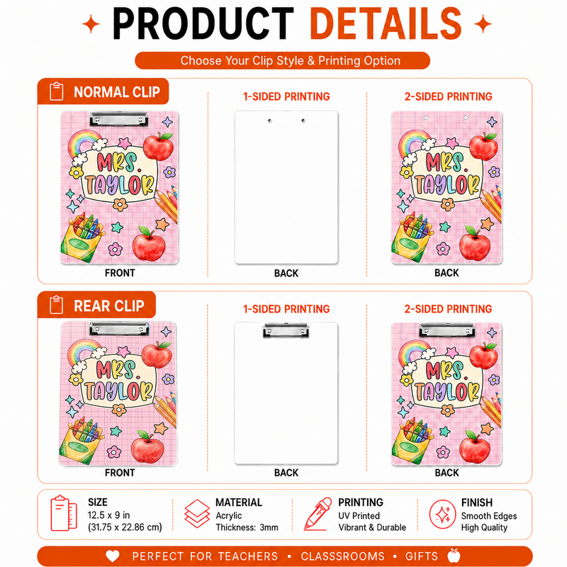 Custom Teacher’s Acrylic Clipboard | Sturdy & Stylish for School & Office