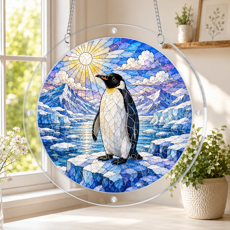 Penguin Acrylic Puzzle Suncatcher, Winter Window Hanging Decor, Gift for Penguin Lovers