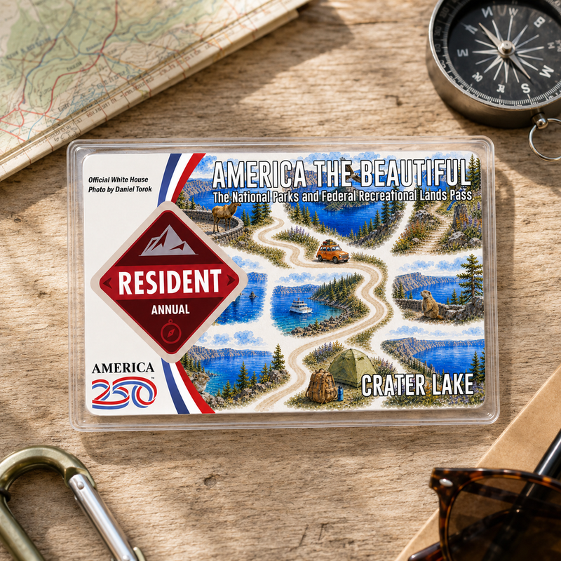 Crater Lake National Park Map Pass Sleeve – America the Beautiful Card Cover for Hikers & Travel Lovers