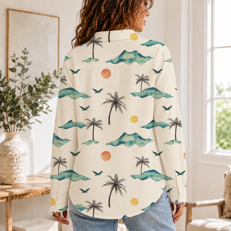 Tropical Palm Tree Beach Summer Blouse Shirt | Gift For Beach Lovers