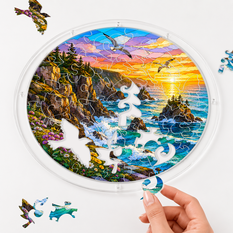 Ocean Sunset Acrylic Puzzle Suncatcher, Coastal Window Hanging Decor, Gift for Beach Lovers