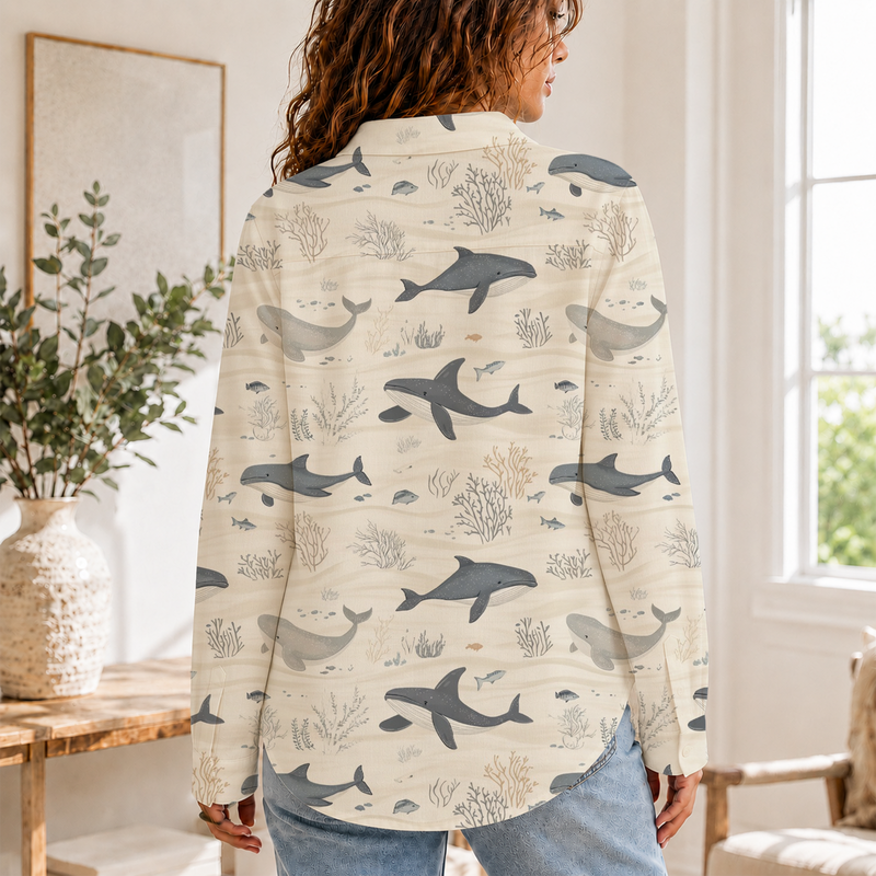 Ocean Whale Nautical Summer Blouse Shirt | Gift For Ocean Lovers