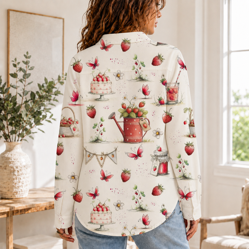 Strawberry Garden Women Blouse Shirt | Gift For Fruit Lovers