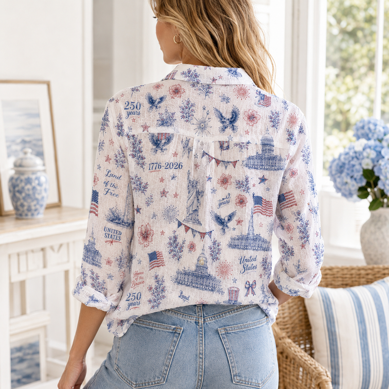 Vintage US Semiquincentennial Toile Blouse Shirt | Gift For History Buffs