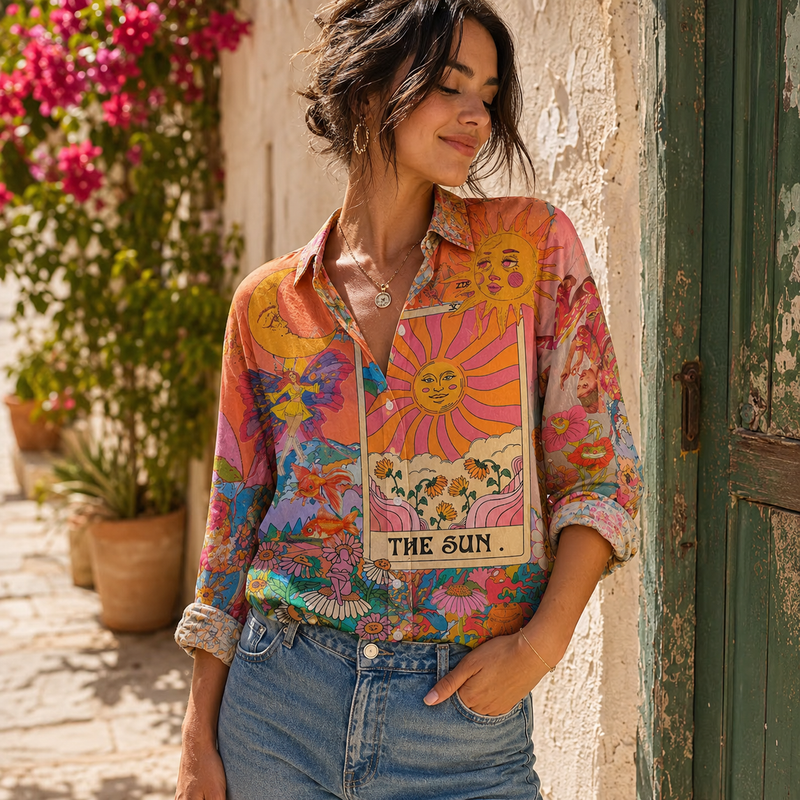 The Sun Tarot Boho Women Blouse Shirt | Gift For Mystical Soul