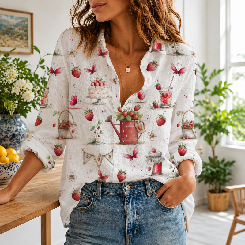 Strawberry Garden Women Blouse Shirt | Gift For Fruit Lovers