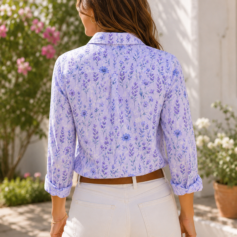 Lavender Floral Women Blouse Shirt | Gift For Lavender Lovers