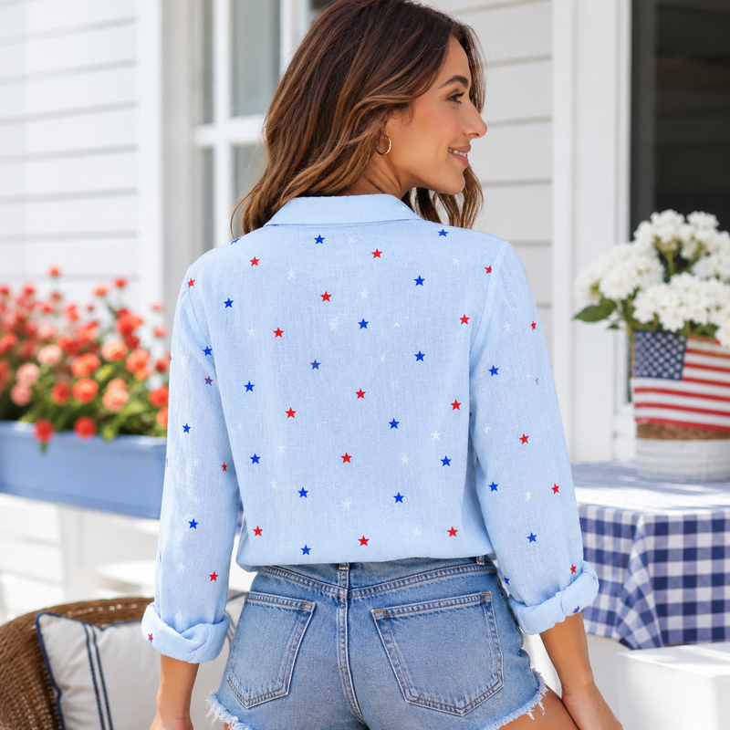 4th of July Patriotic Stars Summer Blouse Shirt | Gift For Patriots