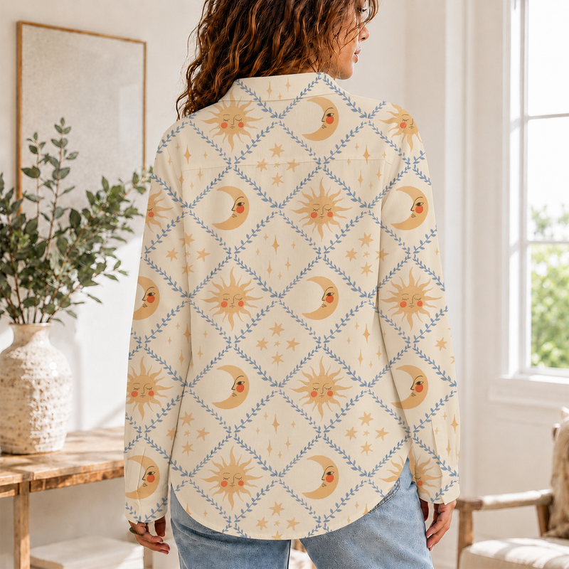 Celestial Sun Moon Summer Blouse | Gift For Boho Lovers