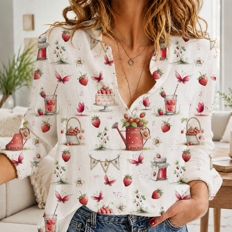 Strawberry Garden Women Blouse Shirt | Gift For Fruit Lovers