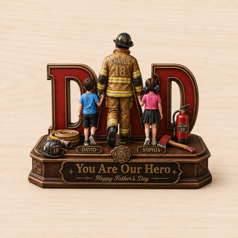 Personalized Firefighter Wooden Block, Fireman Father's Day Gift