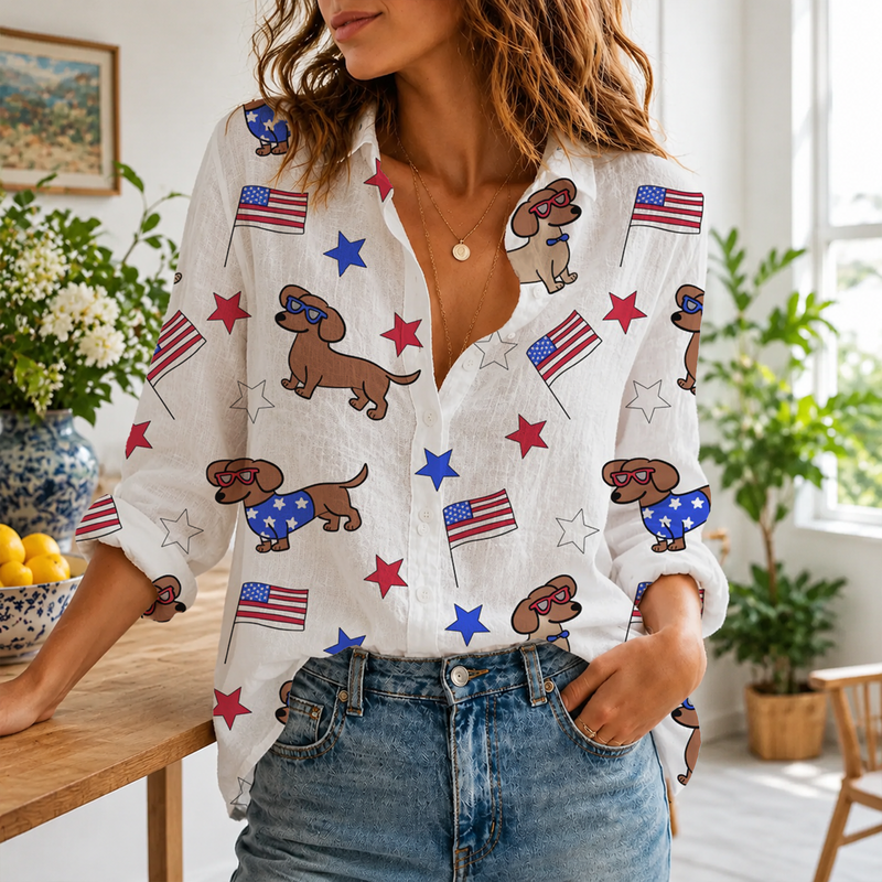 Patriotic Dachshund Women Blouse Shirt | Gift For Dog Lovers