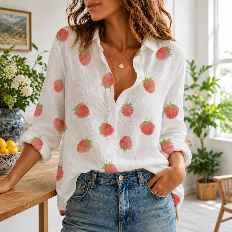 Strawberry Women Blouse Shirt | Gift For Fruit Lovers