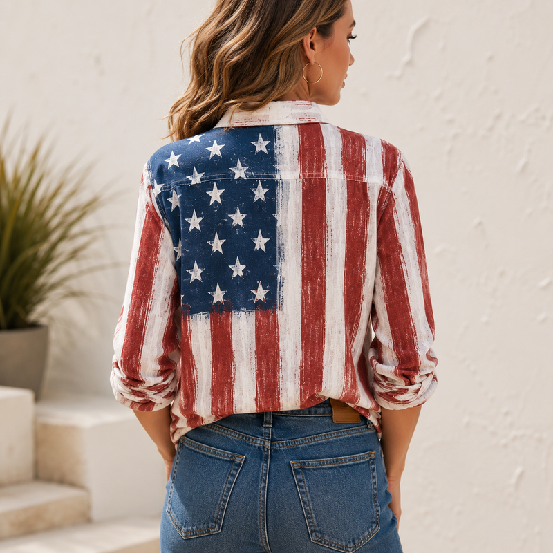 Patriotic American Flag Summer Blouse Shirt | Gift For Patriots